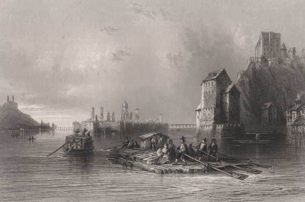 Approach to Passau from Linz, Bavaria. Danube Donau. BARTLETT 1840 old print